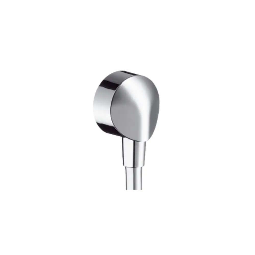 Wandanschluss von Hansgrohe in glänzendem Chrom, ohne Rückflussverhinderer, mit einem schlanken und einfachen Design für eine Verbindung zu flexiblen Wasserleitungen.